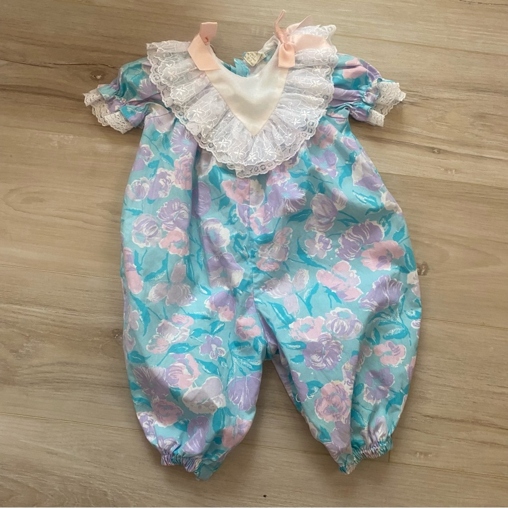 Vintage Ruffle Floral Pastel Baby Romper 6-9 months